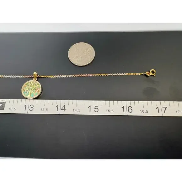 Moissanite Opal Tree of Life Necklace- 14k Vermeil over 925 - Picture 3 of 10